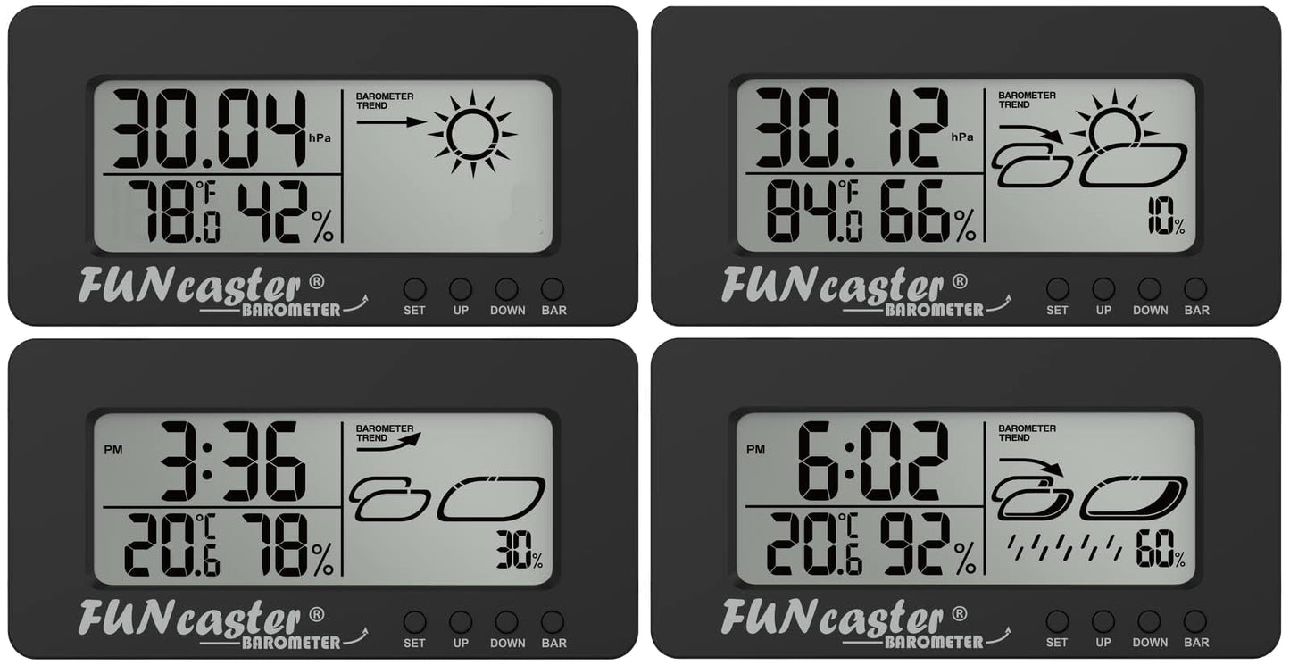 TecScan FUNcaster Barometer Ambient Weather Clock for Golf Cart, Boat, Home, Office Easy to See Time, Temp, Humidity, & Forecast