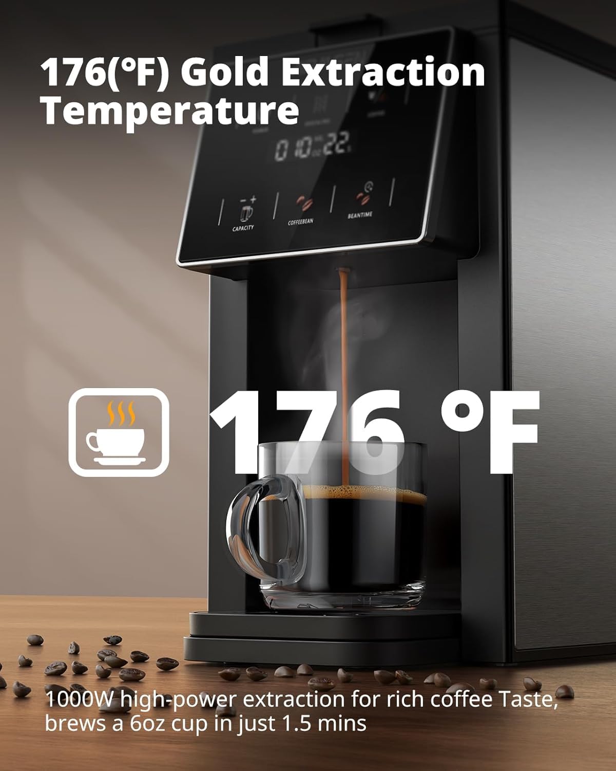 AIRMSEN Grind & Brew Coffee Maker with Built-in Grinder (2026 Model) - Single-Serve, Compatible with K-Cup Pods & Ground, 1000W Fast 6-14oz Brewer, Descaling Alert, Touchscreen & 50oz Removable Tank