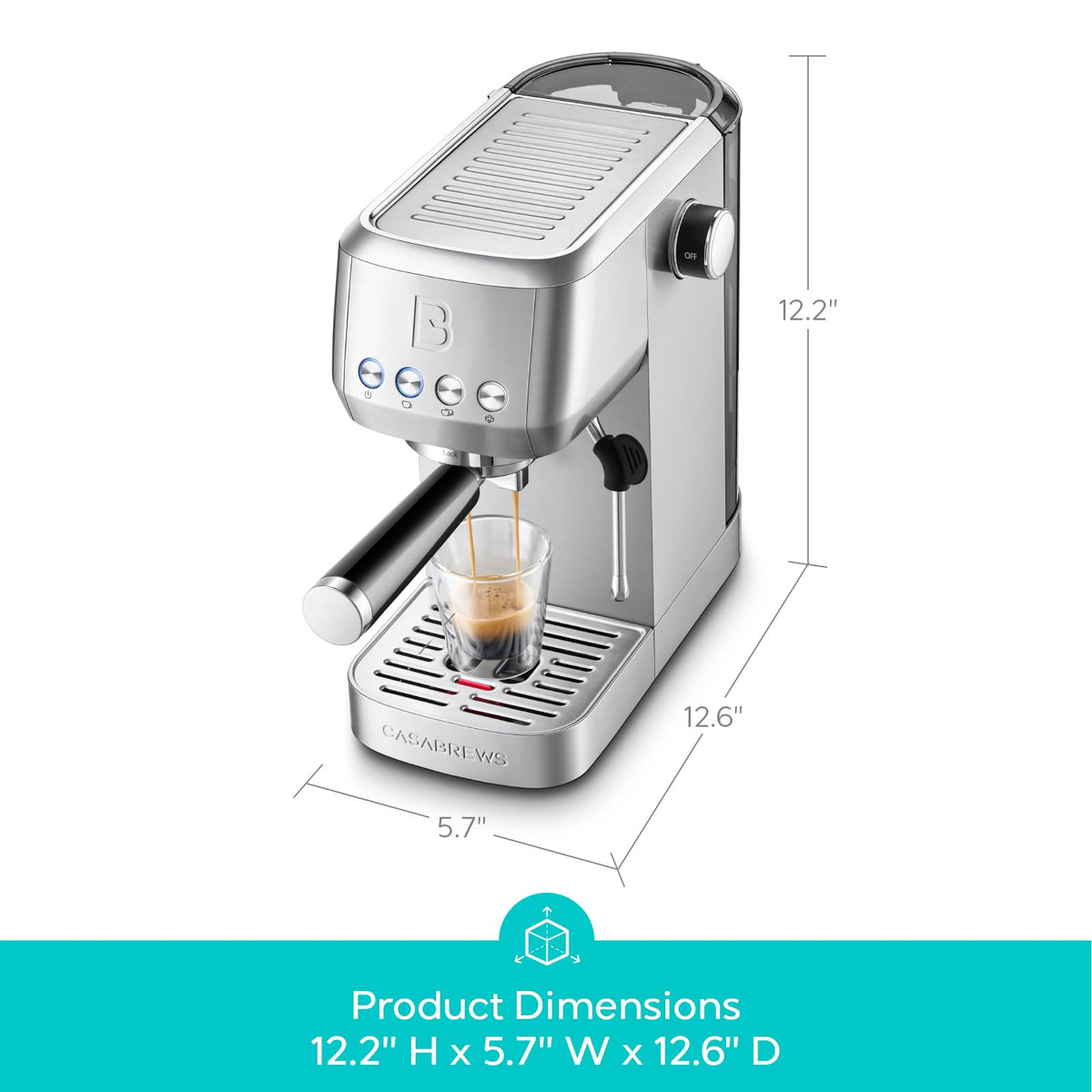 CASABREWS 3700 Essential Espresso Machine 20 Bar, Stainless Steel Cappuccino & Latte Coffee Maker with Steam Frother for Home, 43.9oz Water Tank, Silver