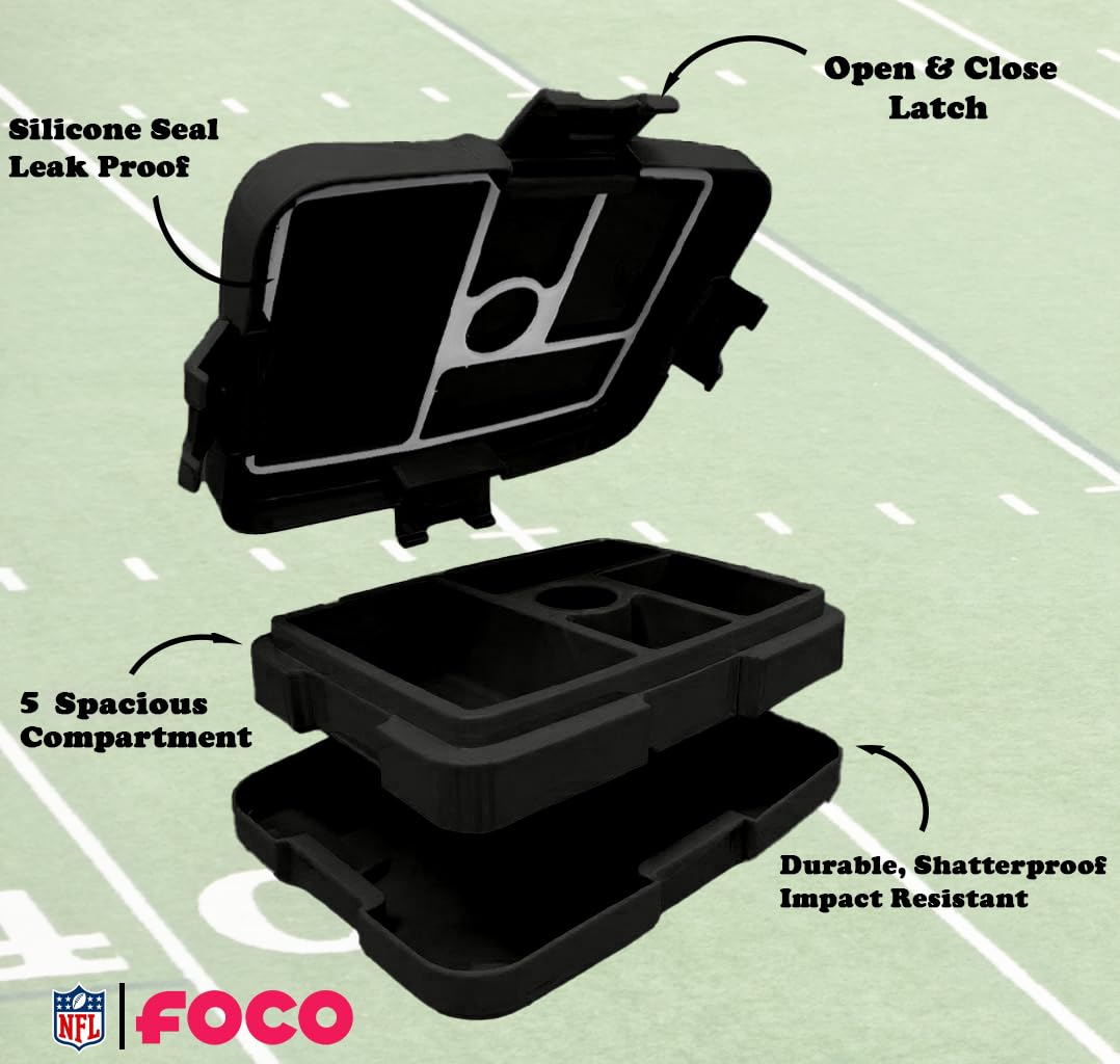 FOCO NFL Unisex-Adult Officially Licensed Team Color Stripe Primary Logo Football Leak Proof 5 Compartment Bento Lunch Box - Pittsburgh Steelers