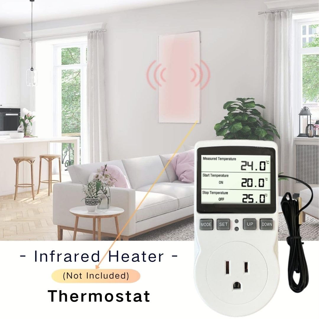 Plug in Thermostat Temperature Controller Heavy Duty Digital Thermostat Outlet Plug Heating Cooling Mode Countdown Timer
