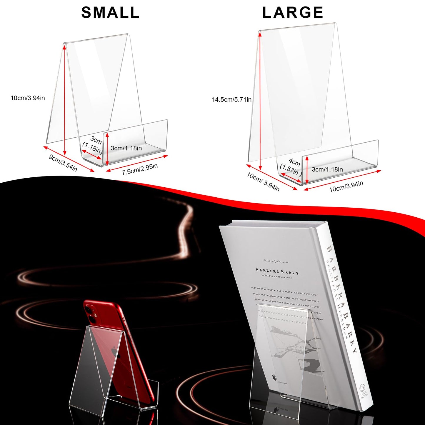 12 Pack Display Stand with Ledge, Acrylic Book Display Stand Tablet Holder Easel Holder for Displaying Pictures, Books, Albums, Music Sheets, Notebooks, Artworks, Cds, Large