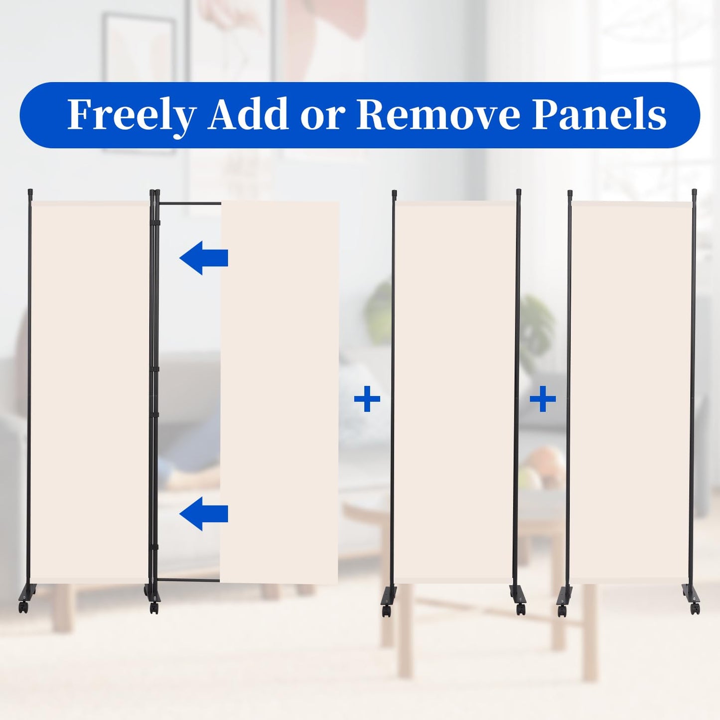 Room Divider 6FT Room Partition with Lockable Wheels, (Thicked Metal Base) Room Dividers, Freestanding Indoor Folding Privacy Screens, Portable Fabric Wall Divider for (Beige, 21.5"- 1 Panel)
