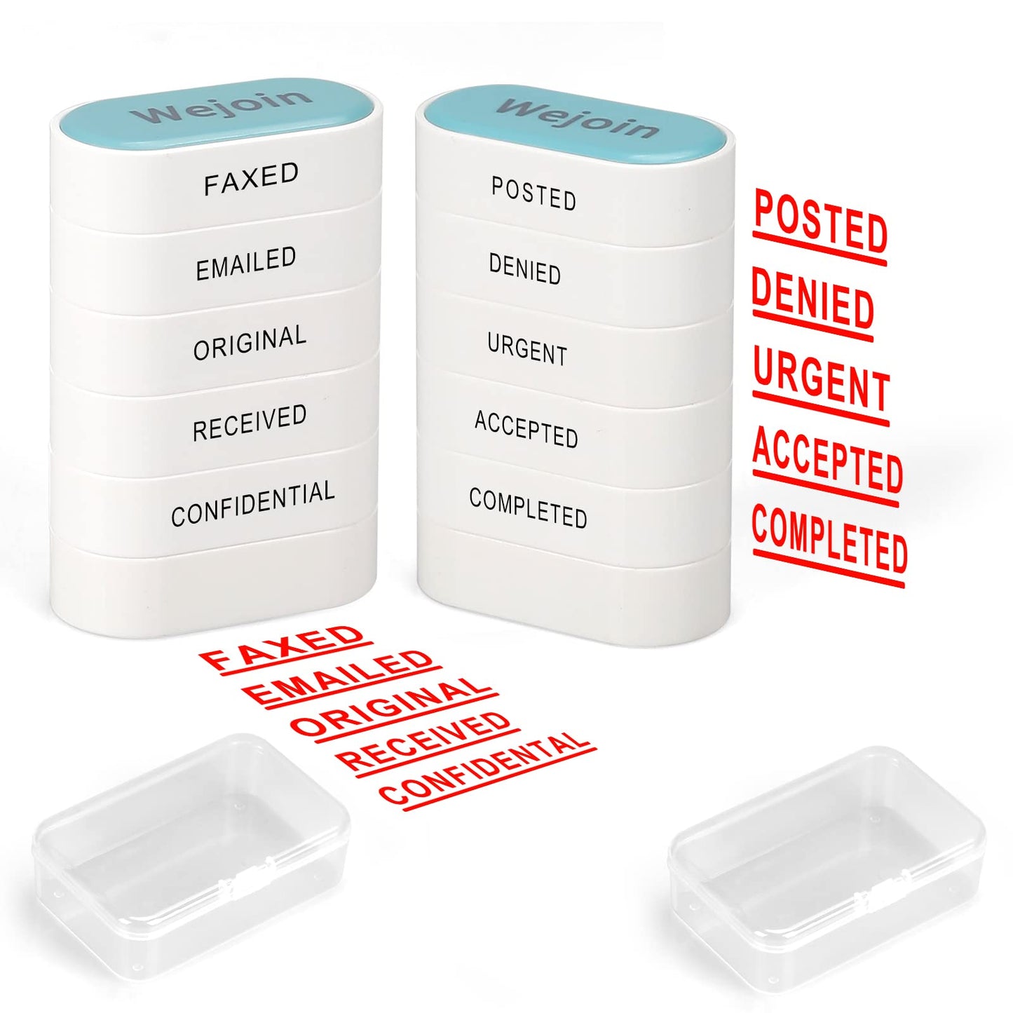 WEJOIN Office Self-Inking Stamp Set for Business Accounting - Pre-Inked Rubber Stamps With 'Posted Denied Urgent Accepted Completed FAXED EMAILED Original Received Confidential'