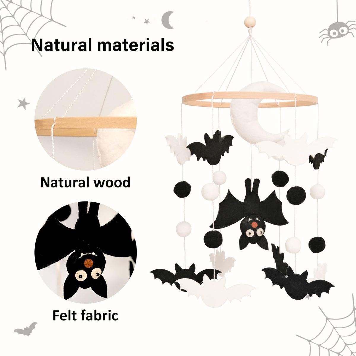 Bat Baby Mobile, Gothic Mobile for Crib, Halloween Crib Mobile for Boys and Girls, Gothic Nursery Mobile for Bassinet, Bat, Moon