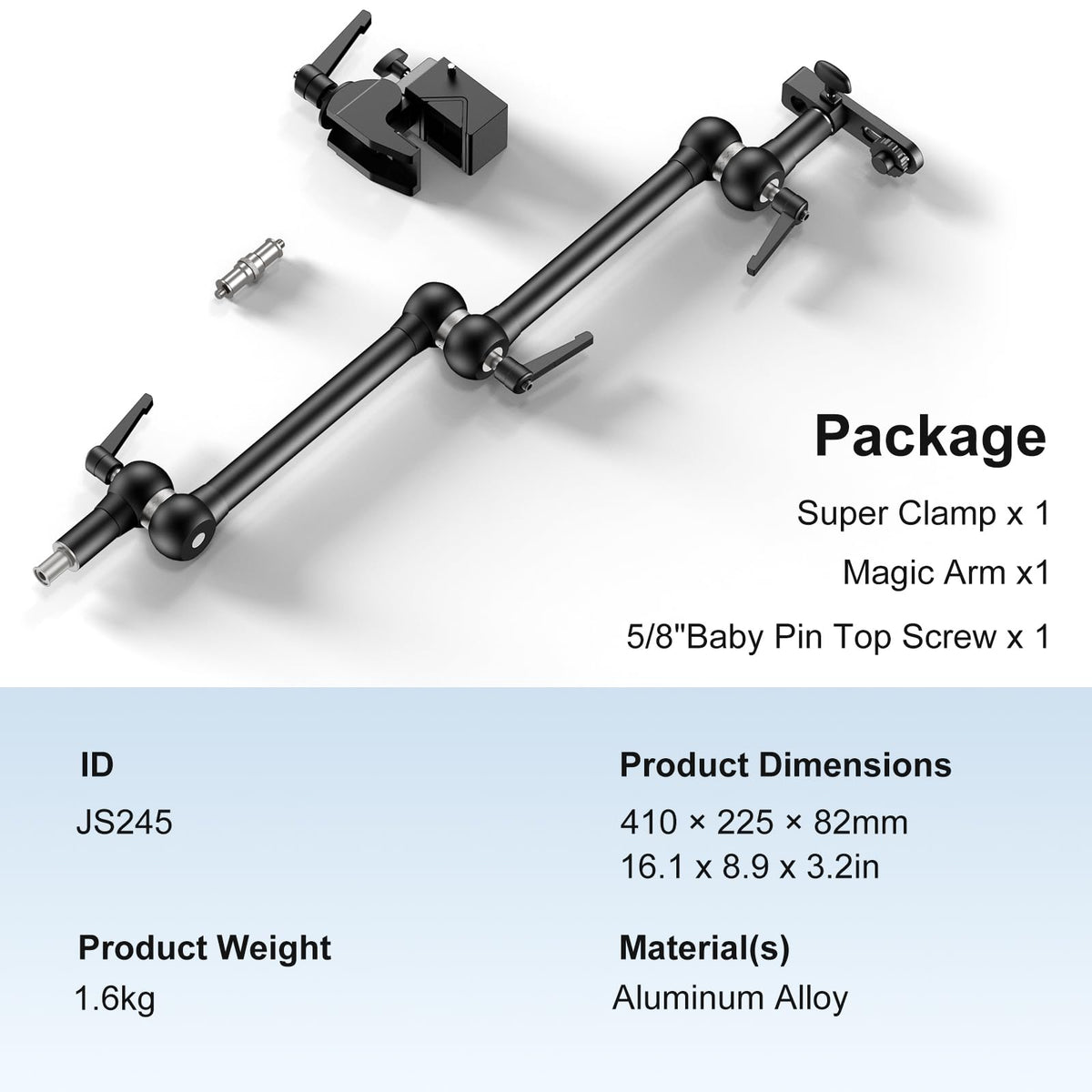 ALTSON 20.4"/52cm Magic Arm Mounting Kit - Super Clamp, 1/4" Screw Adapter, Overhead Camera Desk Mount Stand for Flash/LED Light/Microphone/Monitor, SmallRig Camera Cage, Max Load: 6.61lbs/3kg