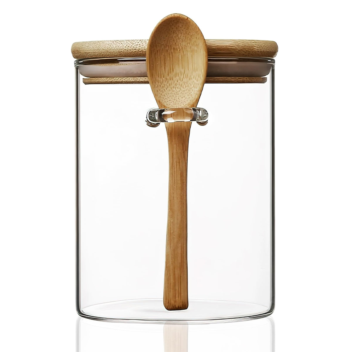 MOLADRI 15 oz/450 ml Glass Storage Canister with with Airtight Lid, Cute Clear Decorative Container Jar with Wooden Spoon for Coffee Spice Candy Salt Cookie Condiment Sugar Matcha Tea Overnight Oats