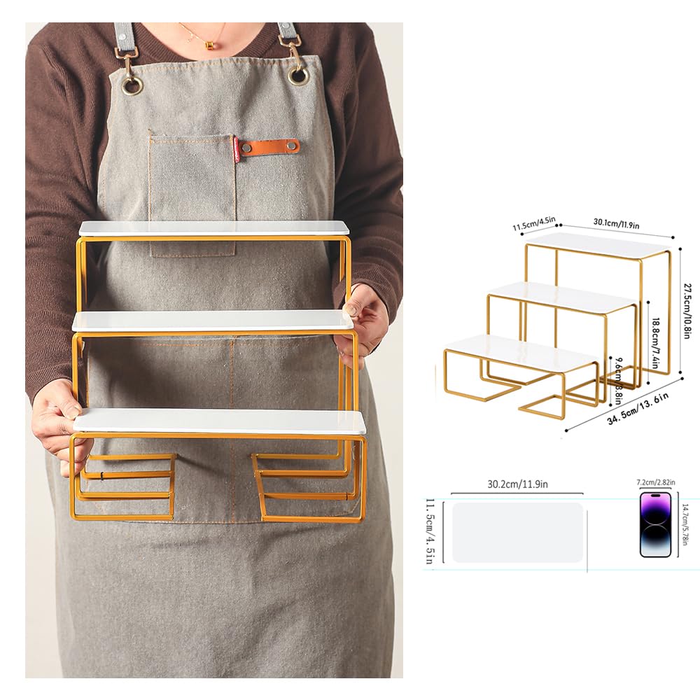 AIJIDIWO 12 Inch 3 Tier Serving Stand Polypropylene Serving Platter Tier Serving Trays with Collapsible Sturdier Rack, Serving Dishes and Platters for Thanksgiving, Christmas, Entertaining, Gold,