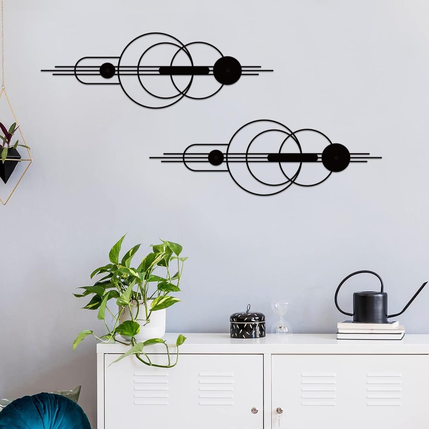 ruelen 2 Pcs Small Metal Abstract Wall Art, Modern Minimalist Wall Decor Single Line Art Metal Vertical Wall Decor Geometric Wall Hanging Sculptures for Home Bedroom Living Room, 15.7 x 5.1 Inch