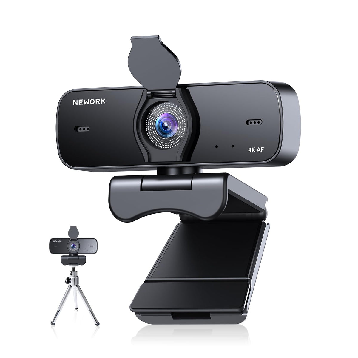 NEWORK 4K Webcam for PC with 2 Noise-Cancelling Microphones, Stable Auto Focus, Plug&Play Computer Camera for Online Teaching, Meetings, and Remote Communication (with Tripod)