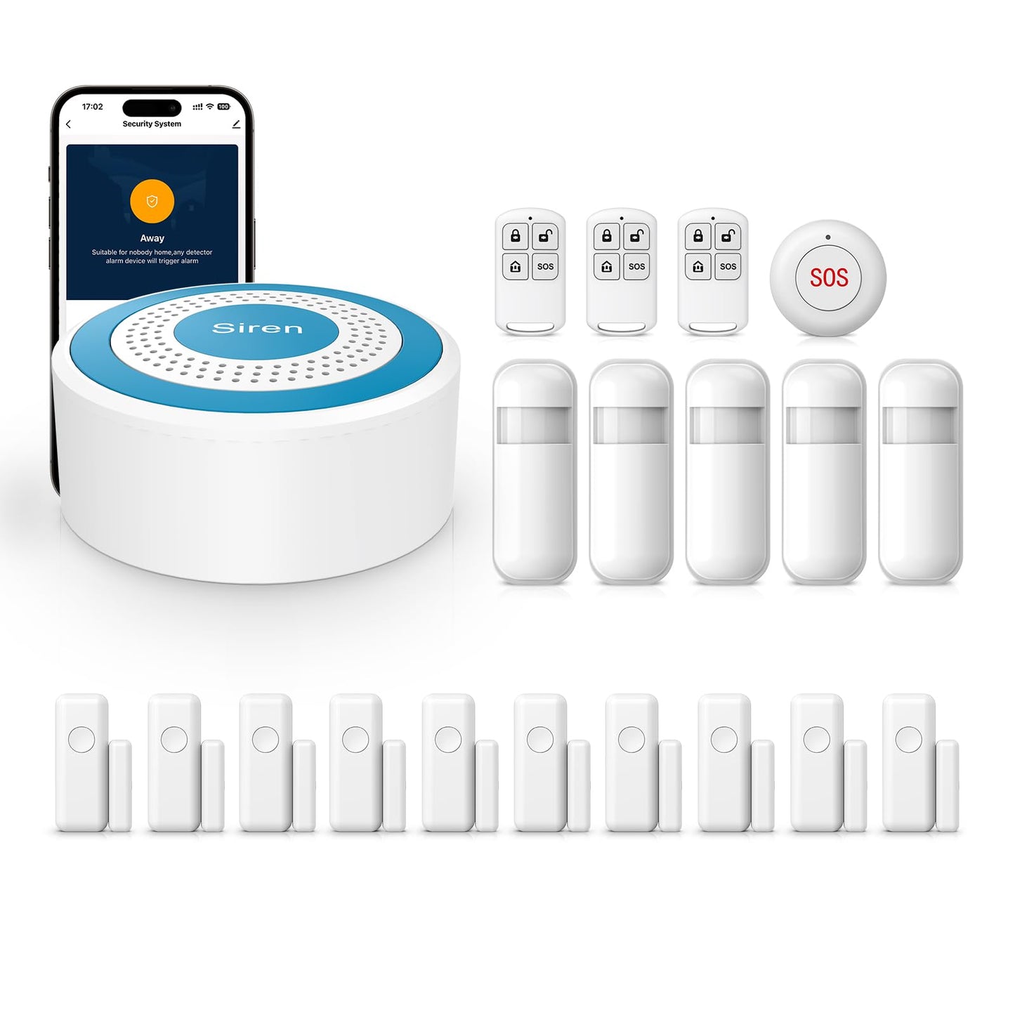 Clouree Alarm System for Home Security, Wireless Alarm System 20 Piece Kit with Phone APP Alert Alarm Siren Door Window Sensor Motion Sensor Compatible with Alexa No Contract Ideal for Home, Apartment