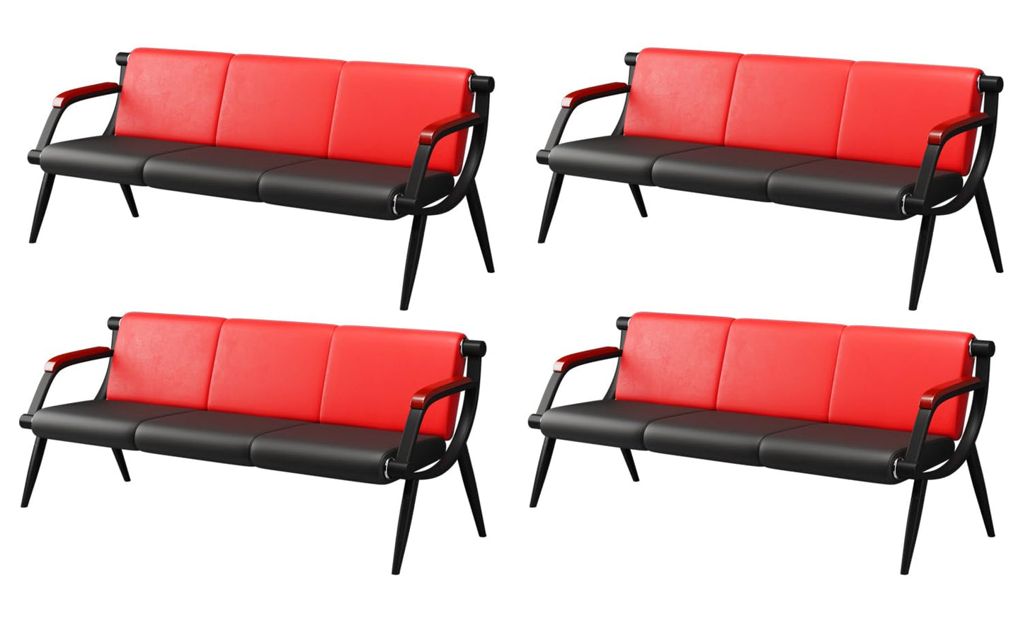 wonline Waiting Room Bench, Office Furniture Reception Chairs with Arms, Leather Chairs is Suitable for Clinic,Airport,Hospital,Barber,Salon,Bank-(Red&Black,4pcs)