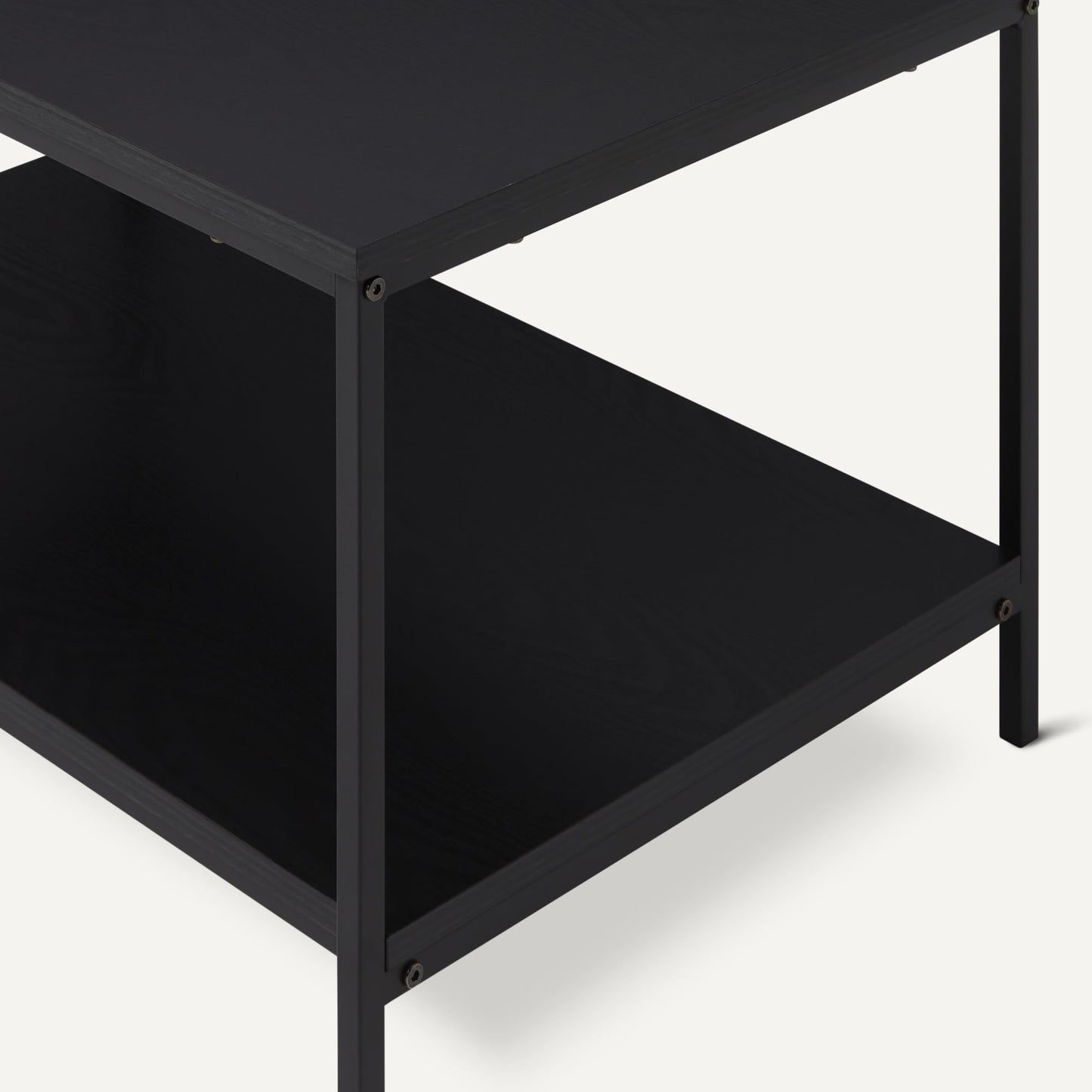 Amazon Basics Rectangular Coffee Table with Bottom Shelf, Living Room Centre Table, Easy to Assemble, 19.9" D x 31.5" W x 16.5" H, Black Woodgrain