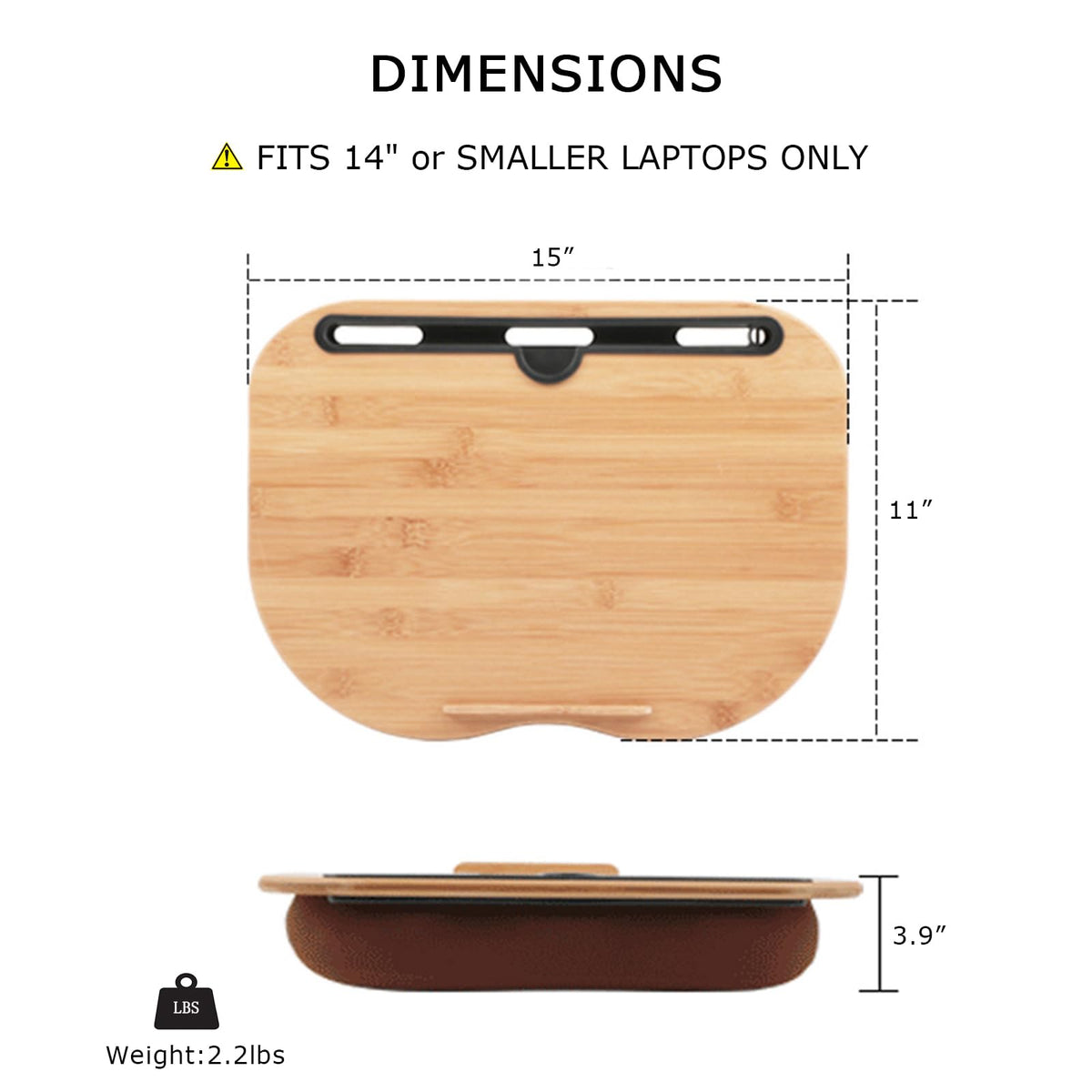 SUMISKY Lap Desk for 14" Laptops-Bamboo Laptop Desk with Cushion & Phone Holder, Portable Laptop Stand with Tray, 15x11 Inches