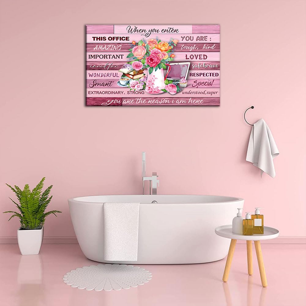 Framed Floral Canvas Wall Art Women Pink lnspirational Quotes flowers Pictures Office Wall Decor Rustic Paintings Prints Artwork Modern Poster Home for Living Room Bathroo Bedroom16x24inch(40x60cm)