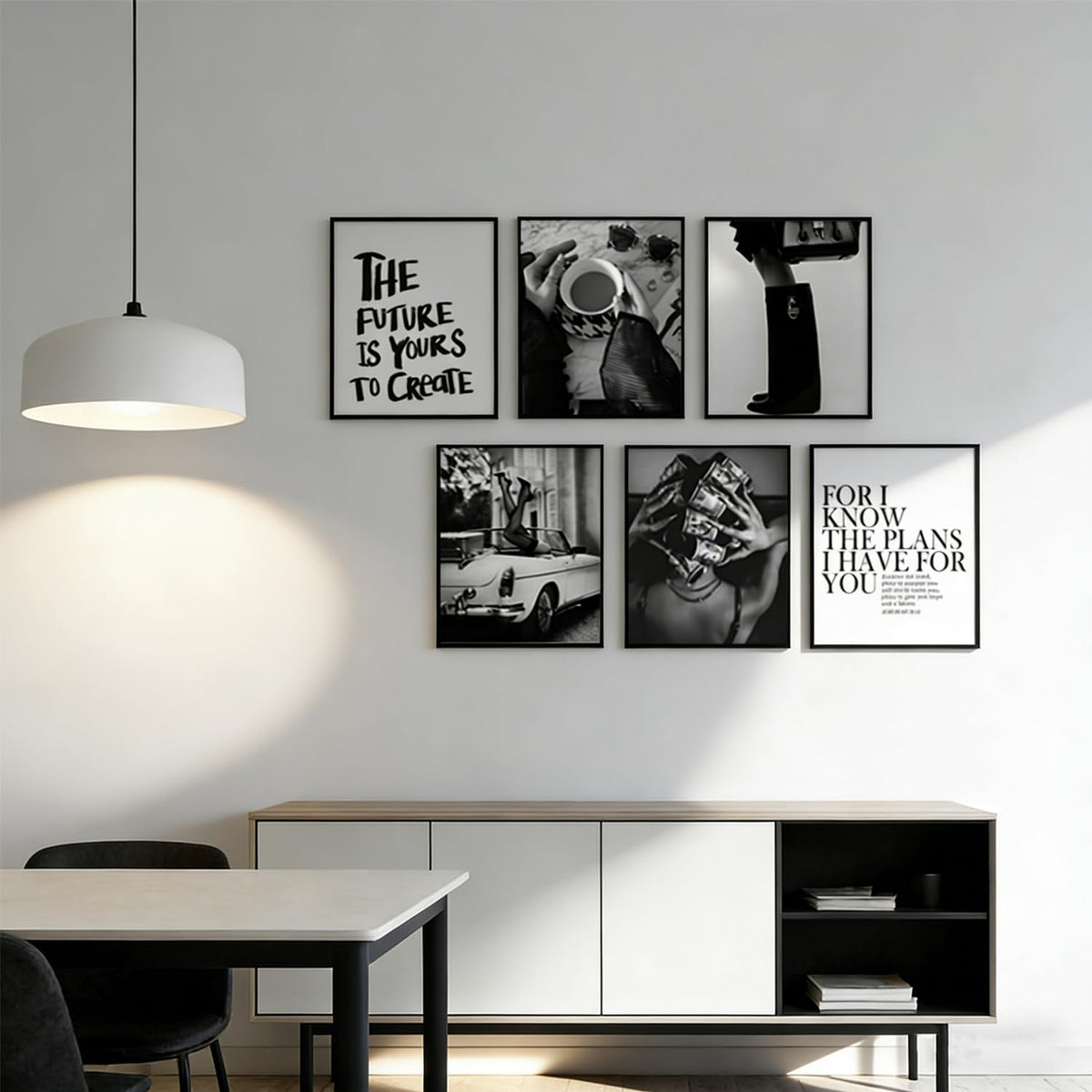 Trendy Black and White Wall Art Luxury Money Hair Rollers Girl Posters High Heels Motivational Quotes Home Decor for Bedroom Living Room Dormitory Modern Aesthetic Pictures Unframed 8x10 Inch