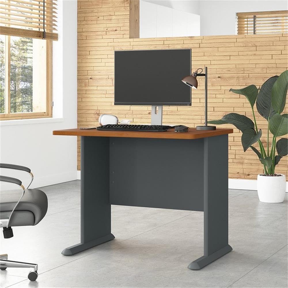 Bush Business Furniture Series A 36W Desk in Natural Cherry and Slate, Compact Workstation for Home or Office, Small Desktop Solution for Limited Workspace