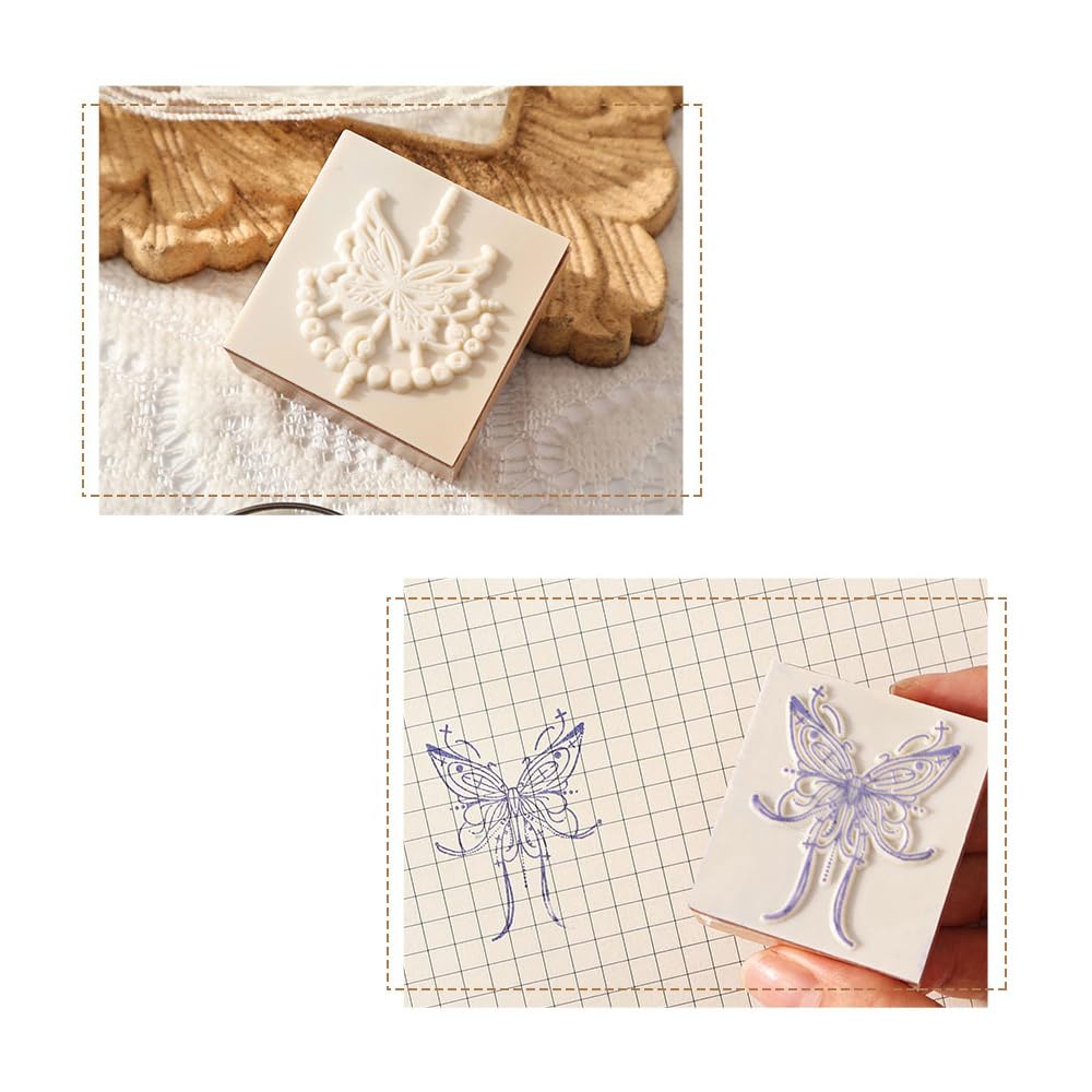 Cliocoo 8pcs Wood Rubber Stamp Set, Butterfly Decorative Stamp Set for Art Craft, Journal, Diary, Scrapbook, Planner, Letter, Card Making M-2 (Butterfly)