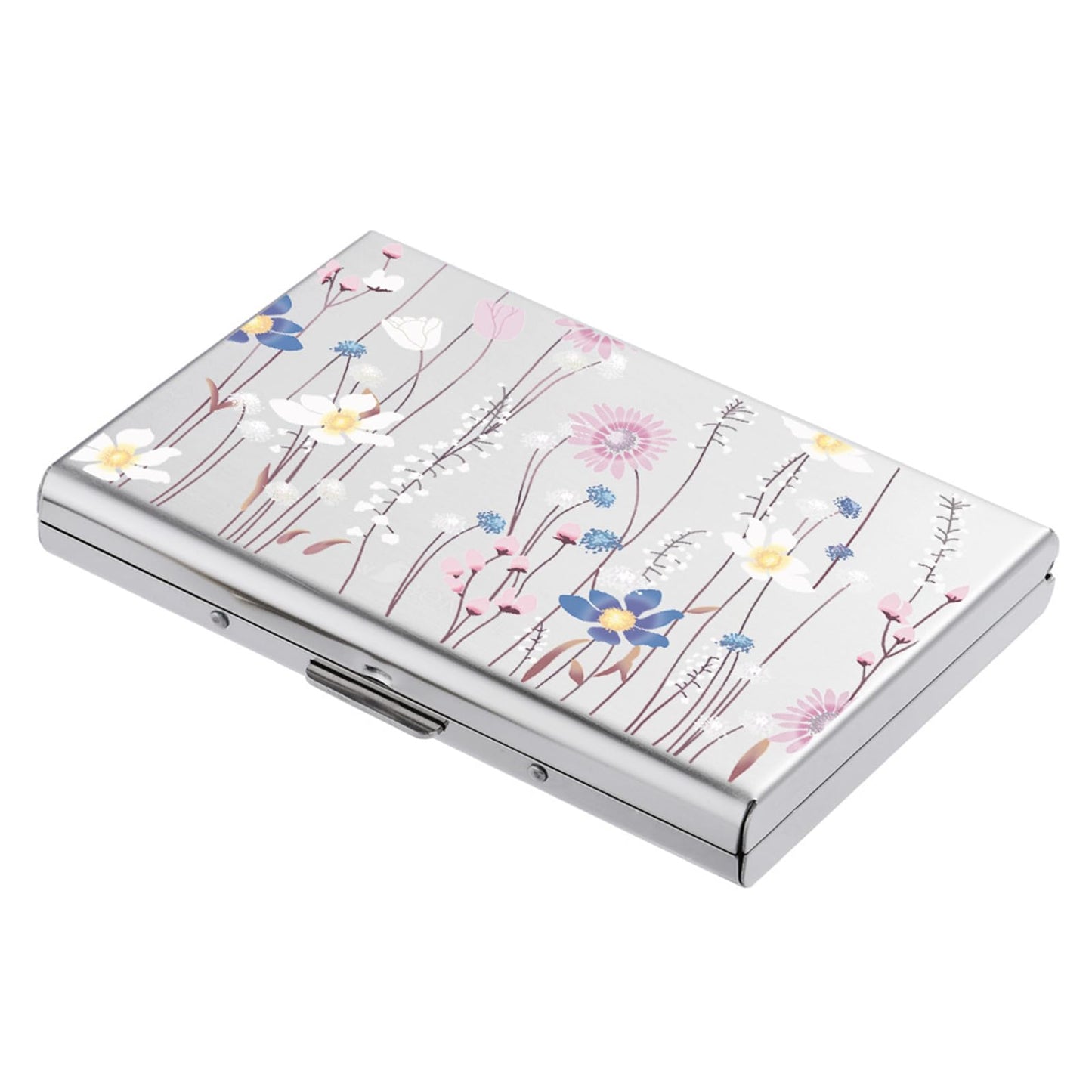 BONSYL® RFID Blocking Credit Card Holders, Slim Metal Credit Card Case Wallet with 6 Slots for Women or Men. (6 Card/Silver/Flower)