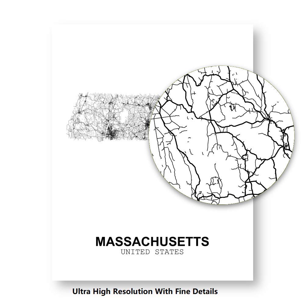Eleville 11X14 Unframed Massachusetts United States Country View Abstract Road Modern Map Art Print Poster Wall Office Home Decor Minimalist Line Art Hometown Housewarming wgn178