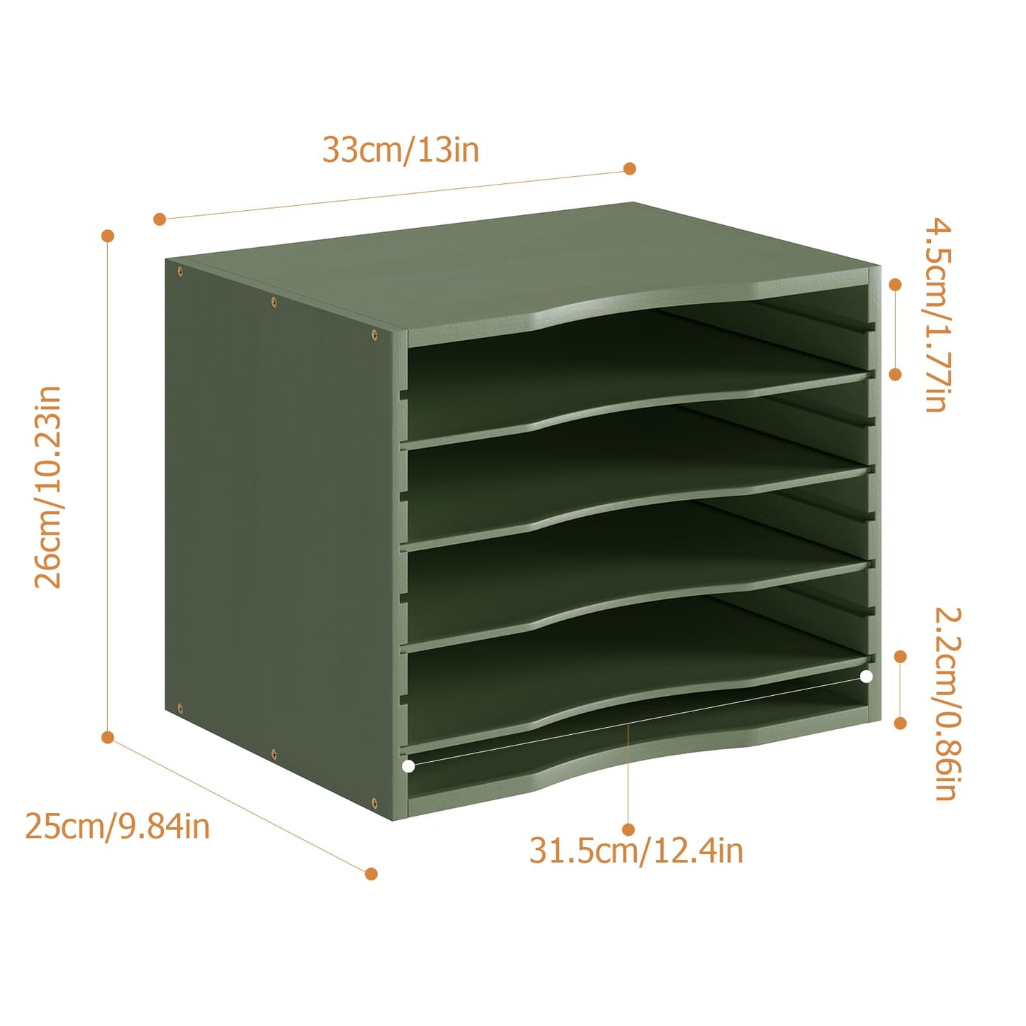 Bamjoy Bamboo 5 Tier Desktop Organizer, Paper Organizer Mail Sorter, File Holder Letter Document Storage with Adjustable Shelves for School Home Office, Forest Green
