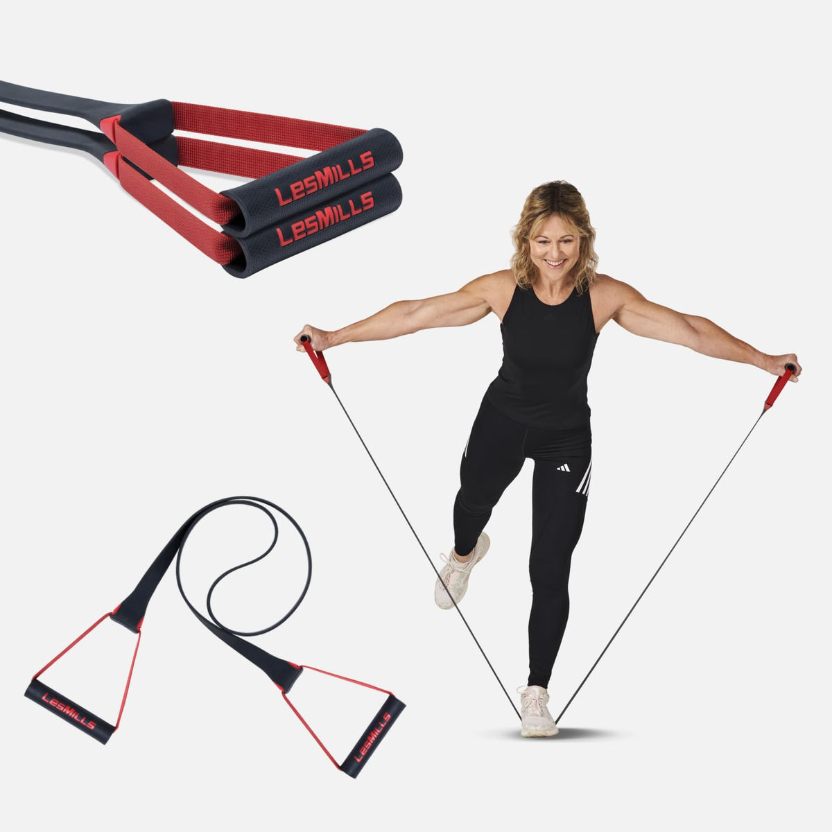Les Mills™ SMARTBAND™ Workout Resistance Band with Handles, Home Gym Workout Equipment, Elastic Stretch