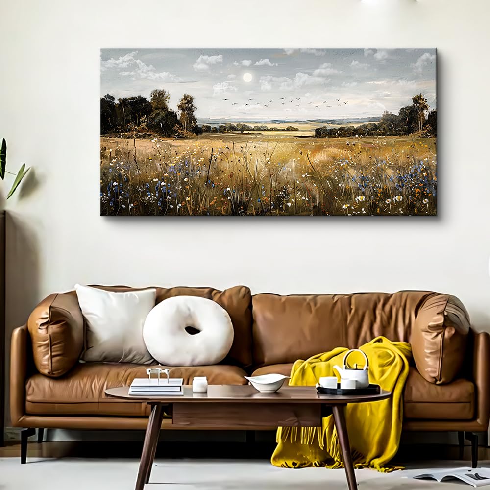 KELIYUAN Canvas Wall Art For Living Room Farmhouse Wall Decor For Bedroom Office Decorations Field Scenery Painting Countryside Wall Pictures Artwork Modern Ready To Hang Home Decor 20"X40"