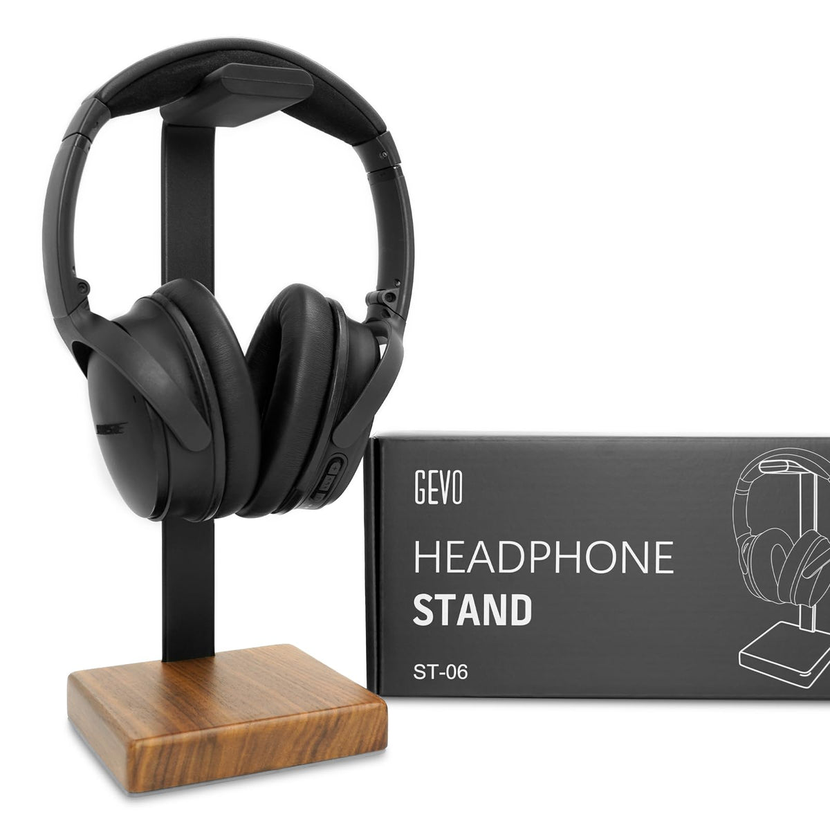 GEVO Headphone Stand for Desk - Wooden Headset Stand for Desk - Wooden Headphone Holder with Airpods Max and More(Square)
