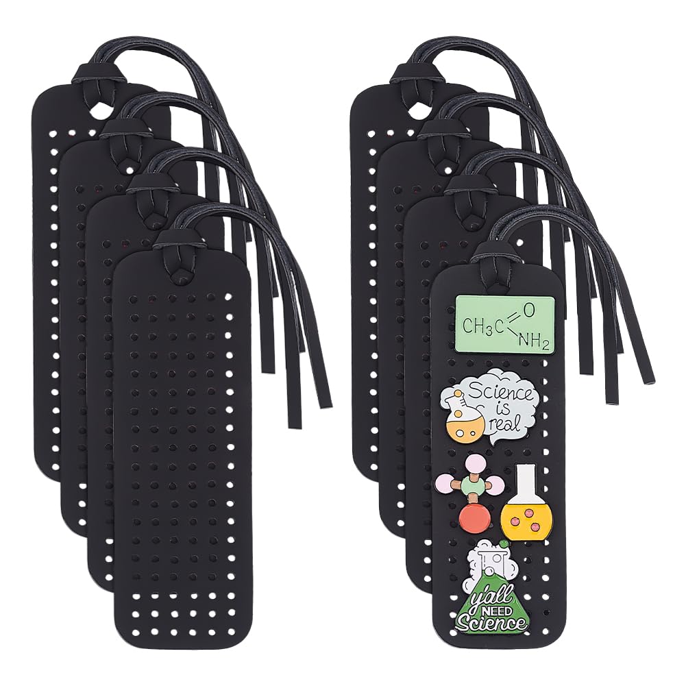 GOMAKERER 8 Sets Portable Leather Brooch Pin Display Holder, 4.72 x 1.57 Inch Rectangular Black Brooch Pin Storage Holder Enamel Pins Display Organizer With Rope for Jewelry Brooch Pins