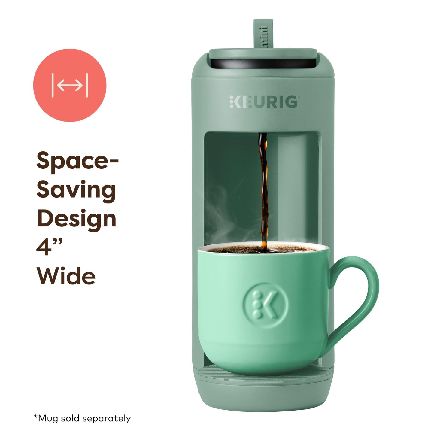 Keurig K-Mini Mate Single Serve K-Cup Pod Coffee Maker, Brews Up to 12 oz Cup, Compact Portable Coffee Machine for Small Spaces, Great for Dorms & Offices, Glamping Green