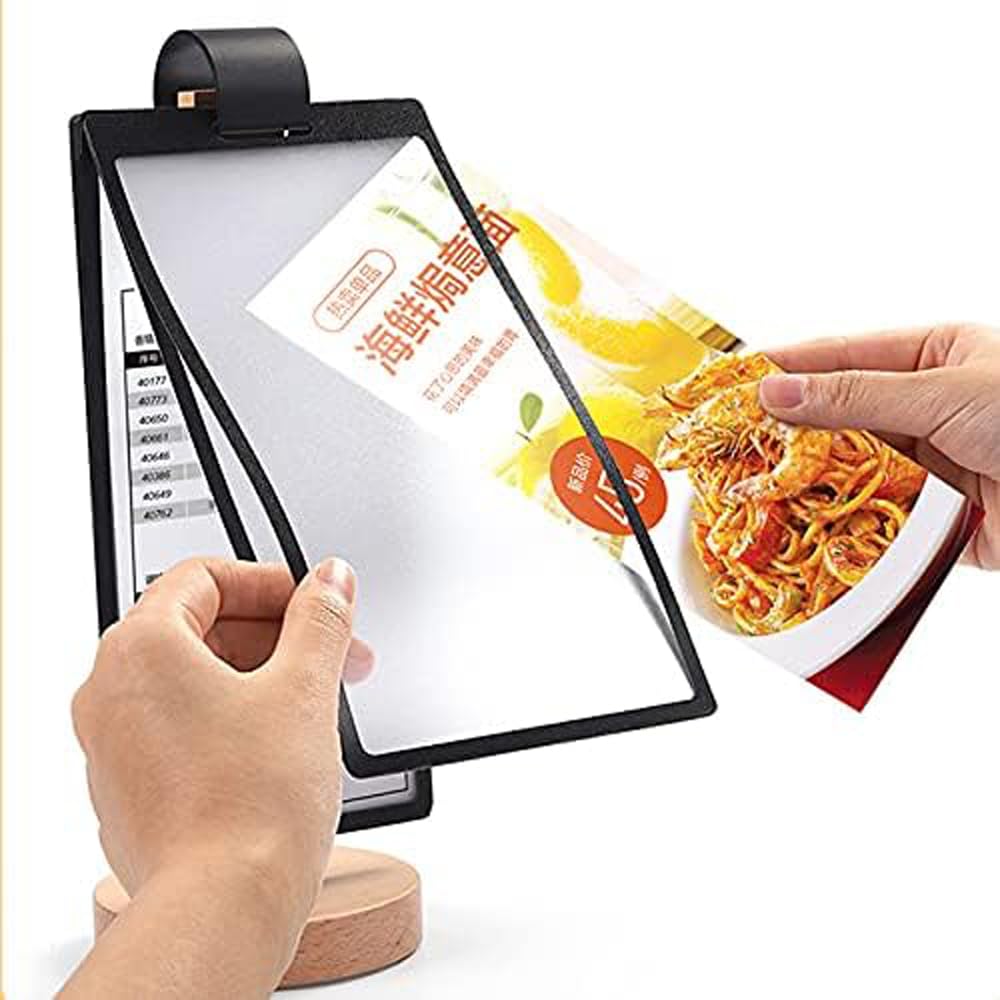 ECKEK Acrylic Sign Holder Multi-Page flip Sign Holder Menu Displays Double Sided 5 Pages-10 Sides, Wood Base Table Top Sign Stand (100*200mm/3.94×7.87 inches)