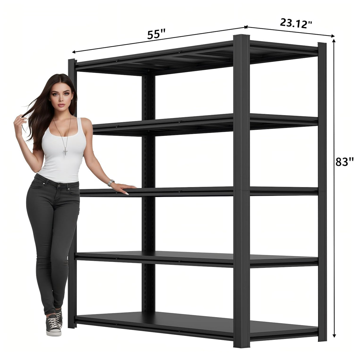 KIFDYTH 83" H Storage Shelves Heavy Duty, 3500 LBS Garage Shelving, 5 Tier Adjustable Metal Garage Shelving Units, 83" H*55" W*23.12" D, for Garage Storage, Warehouses, Basement (83H*55W*23.12D)