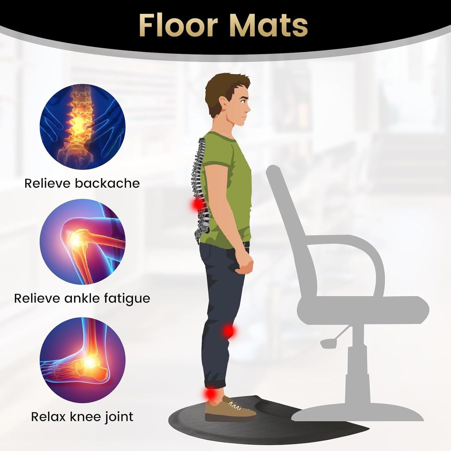 Salon Mat 3′x4′ Barber Shop Chair Mat Anti-Fatigue Salon Floor Mat - Black Semi Circle Salon mats for Hair Stylist - 1/2" Thick Comfort Salon Standing Mat