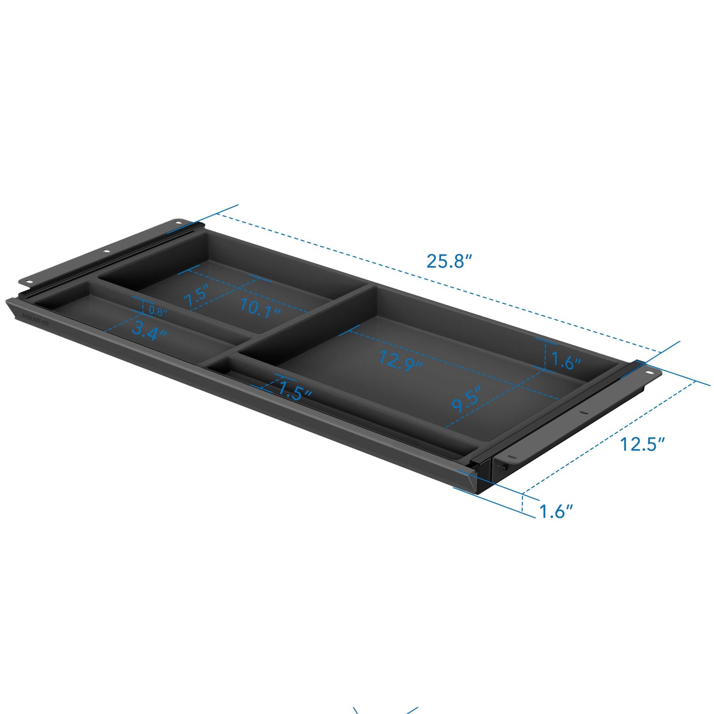 Mount-It! Under Desk Drawer with 4 Compartments, Deep Low-Profile Slide-Out Storage Organizer, 25.8″ x 12.5″ x 1.6″, Smooth Glide Pull-Out Tray for Traditional & Single Motor Standing Desks, Black