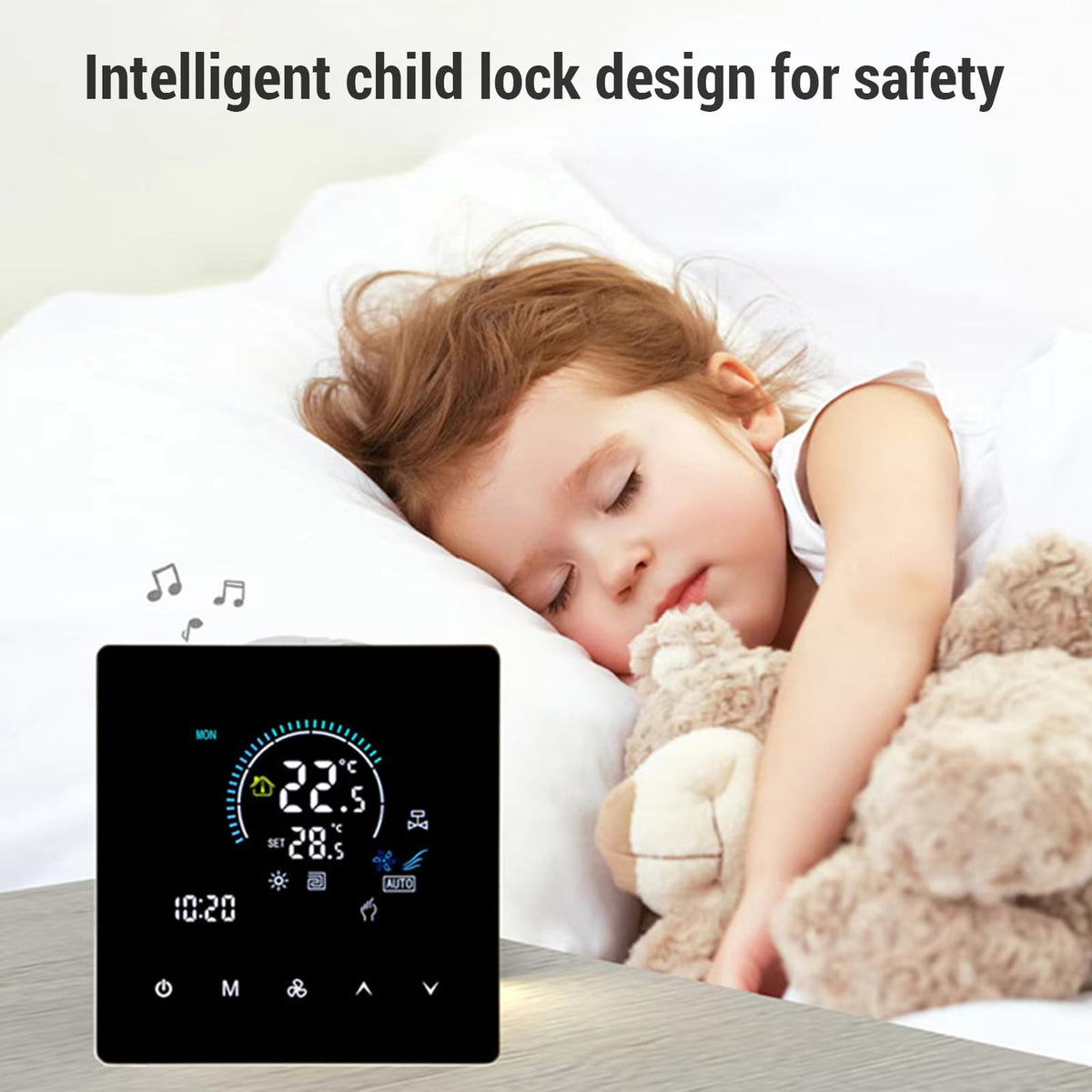 Denash Touchscreen Smart Thermostat,Programmable Central Air Conditioner Thermostat, 5 to 60℃ Adjustable Temperature Controller IP20 for Offices Hotels