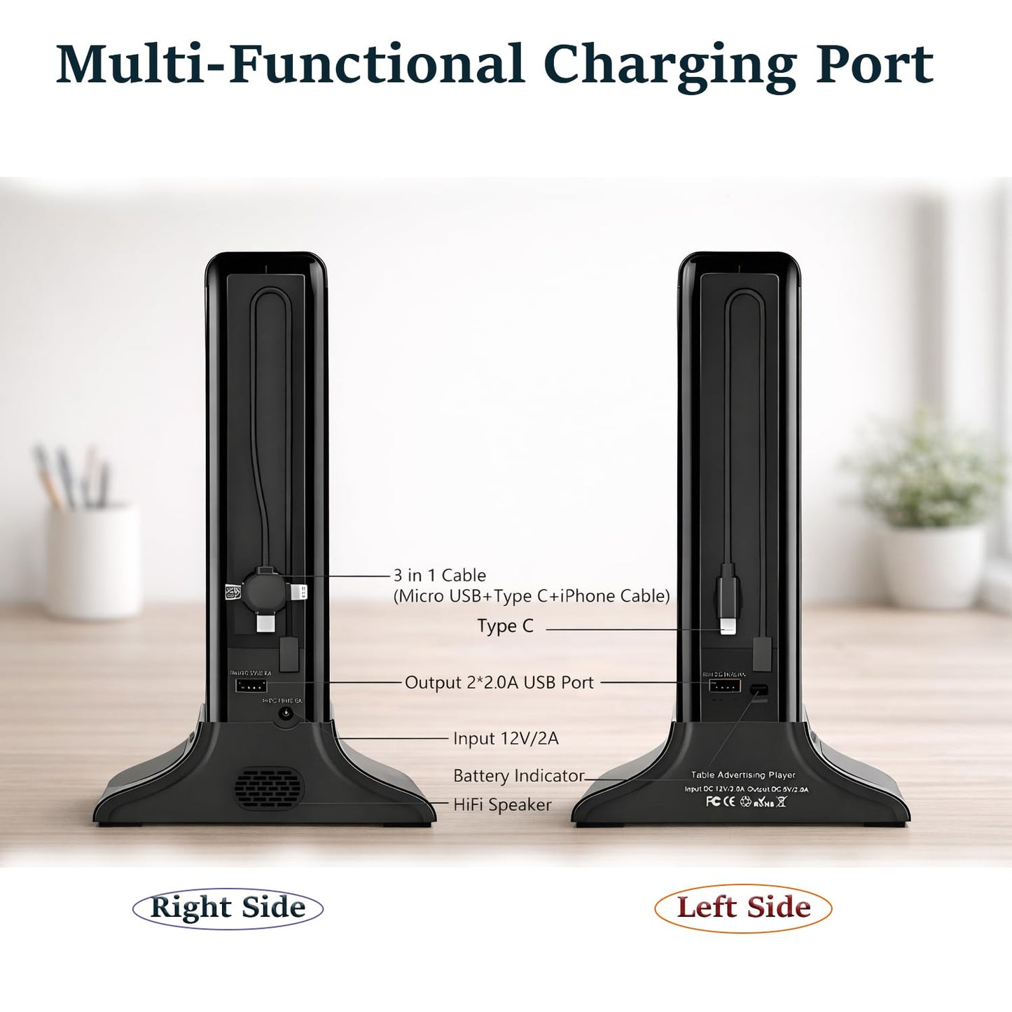 LCD Digital Signage Displayled for Businesses, Electronic Menu Board Double Touch Screen with WiFi Connection,Advertising Display High-Capacity Portable Charging for Bars, Hotels, Public Areas (Black)