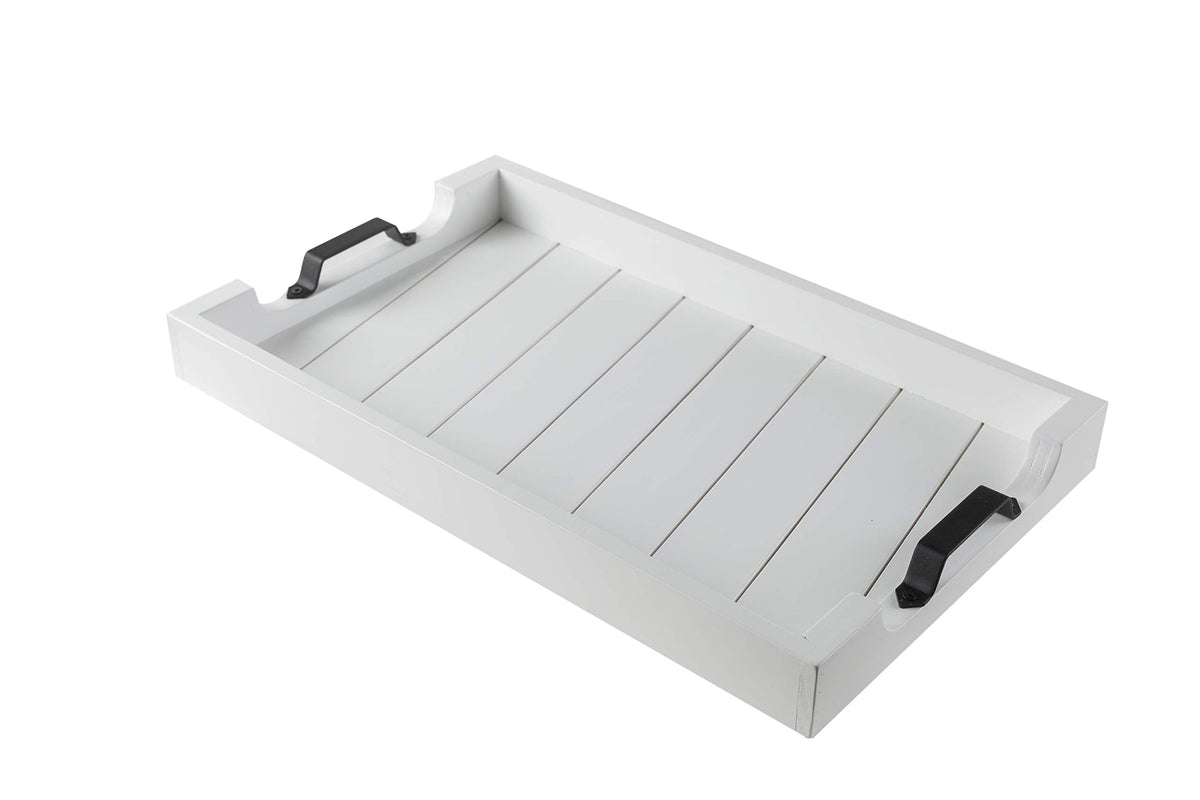 Bamboo Land- Large Wooden Serving Tray with Handle, 20” X 12’’, White, Wooden Tray with Handles, Serving Tray with Handles
