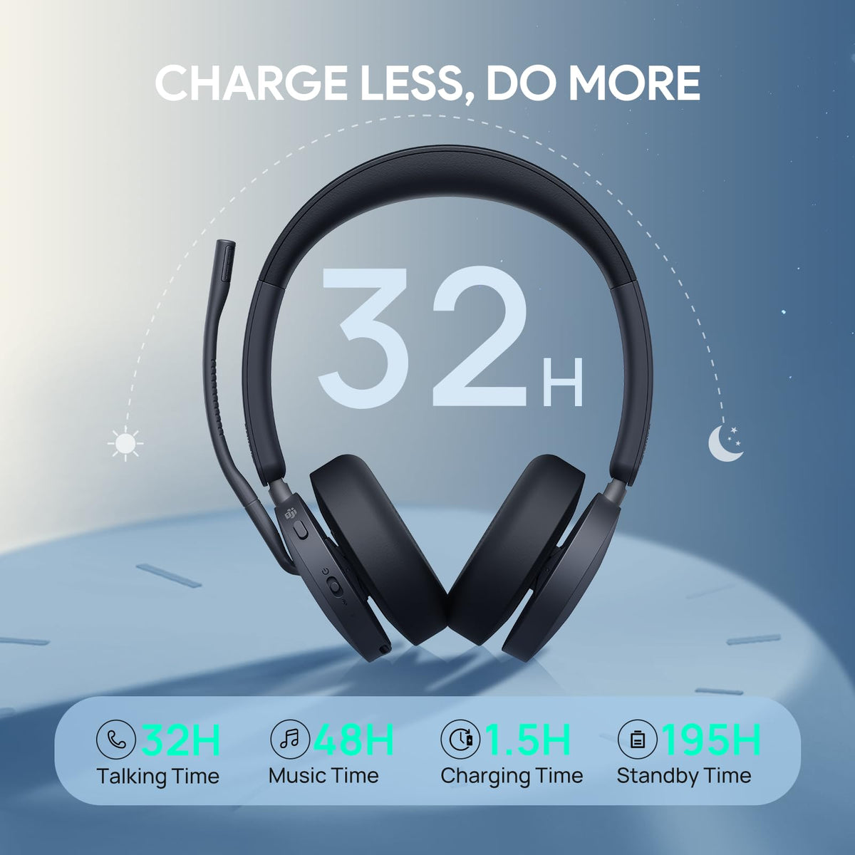 Yealink WH68 Bluetooth DECT 6.0 Wireless Headset with ANC 606ft Range Teams Certified Dual Ear Professional Business Headphones Acoustic Shield Mic for Office Conference PC Laptop Smartphone