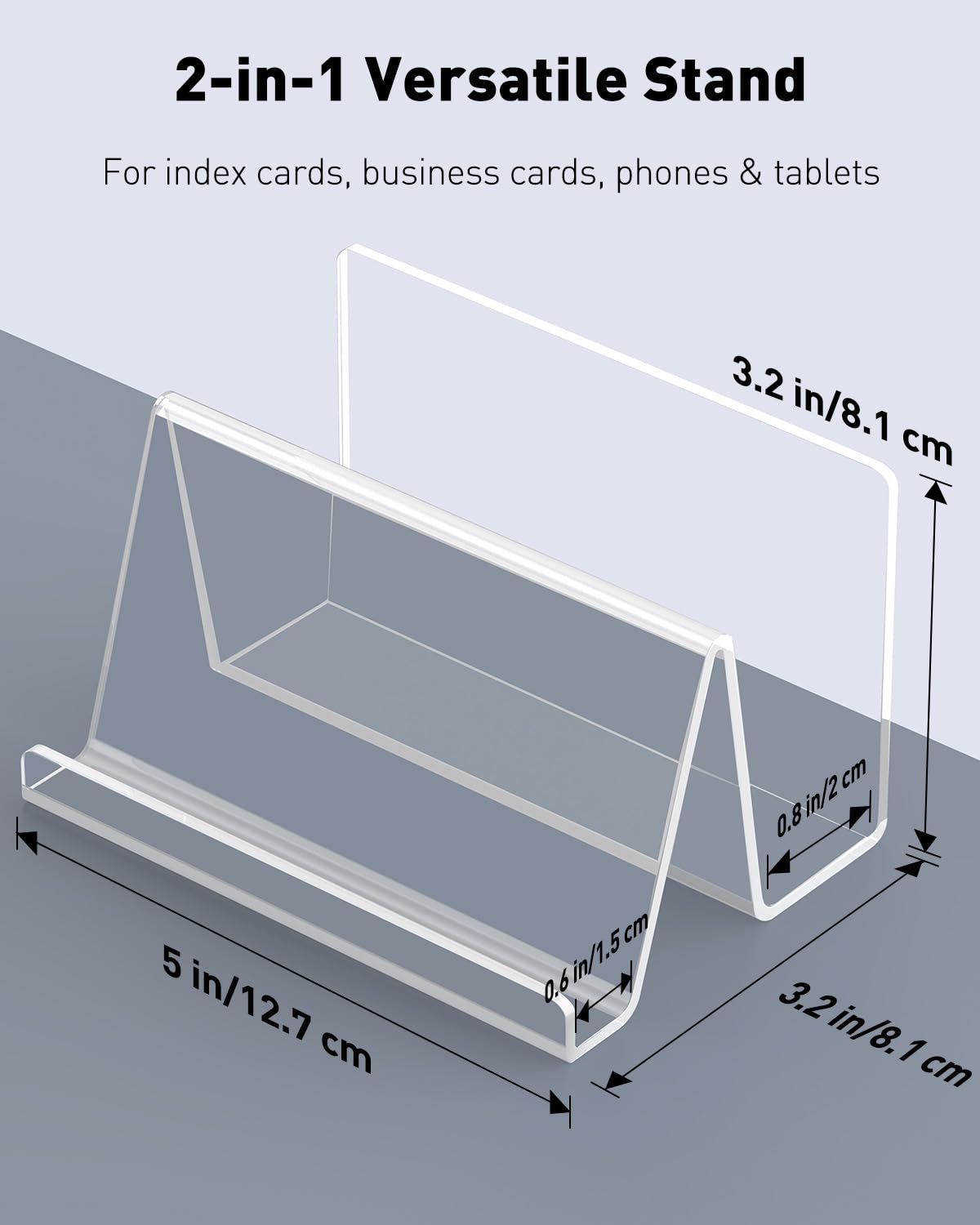 Uniclife 2 Pack 3x5 Index Card Holder, 5" x 3.2" x 3.2", Clear Acrylic Index Card Display Stand, Index Card Organizer, Postcard Holder, Horizontal Business Card Holder for Desk, 200 Card Capacity