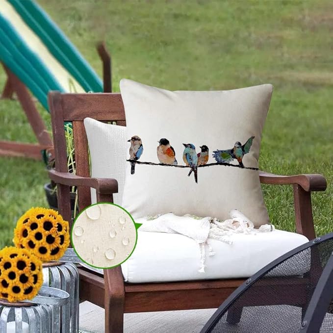 RABUSOFA Outdoor Pillow Covers Waterproof 18x18 Inch, Outdoor Bird Lumbar Throw