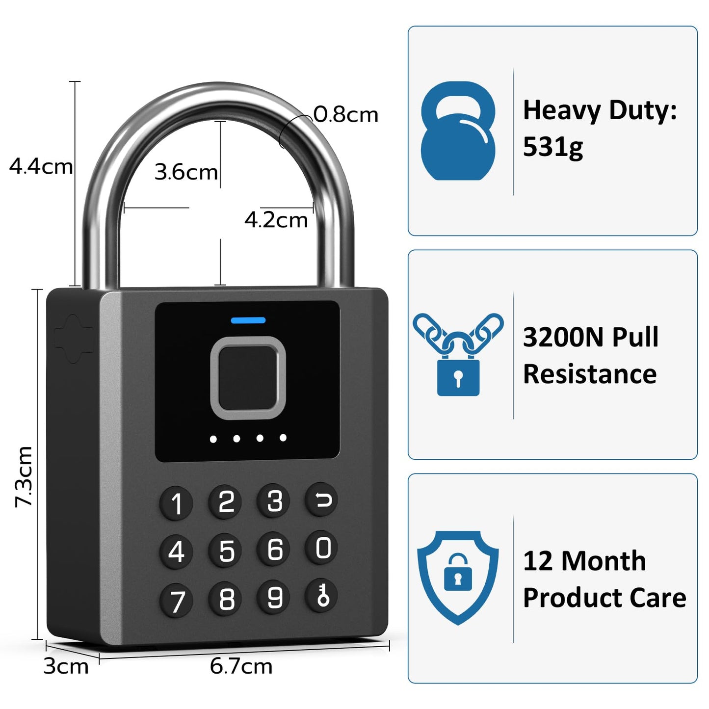 Foxlock Heavy Duty Smart Padlock with Key, Fingerprint Biometric Combo Lock with Bluetooth APP, Waterproof Electronic Digital Lock for Gate Outdoor Fence Storage Unit Outdoor Fence Shed Gym