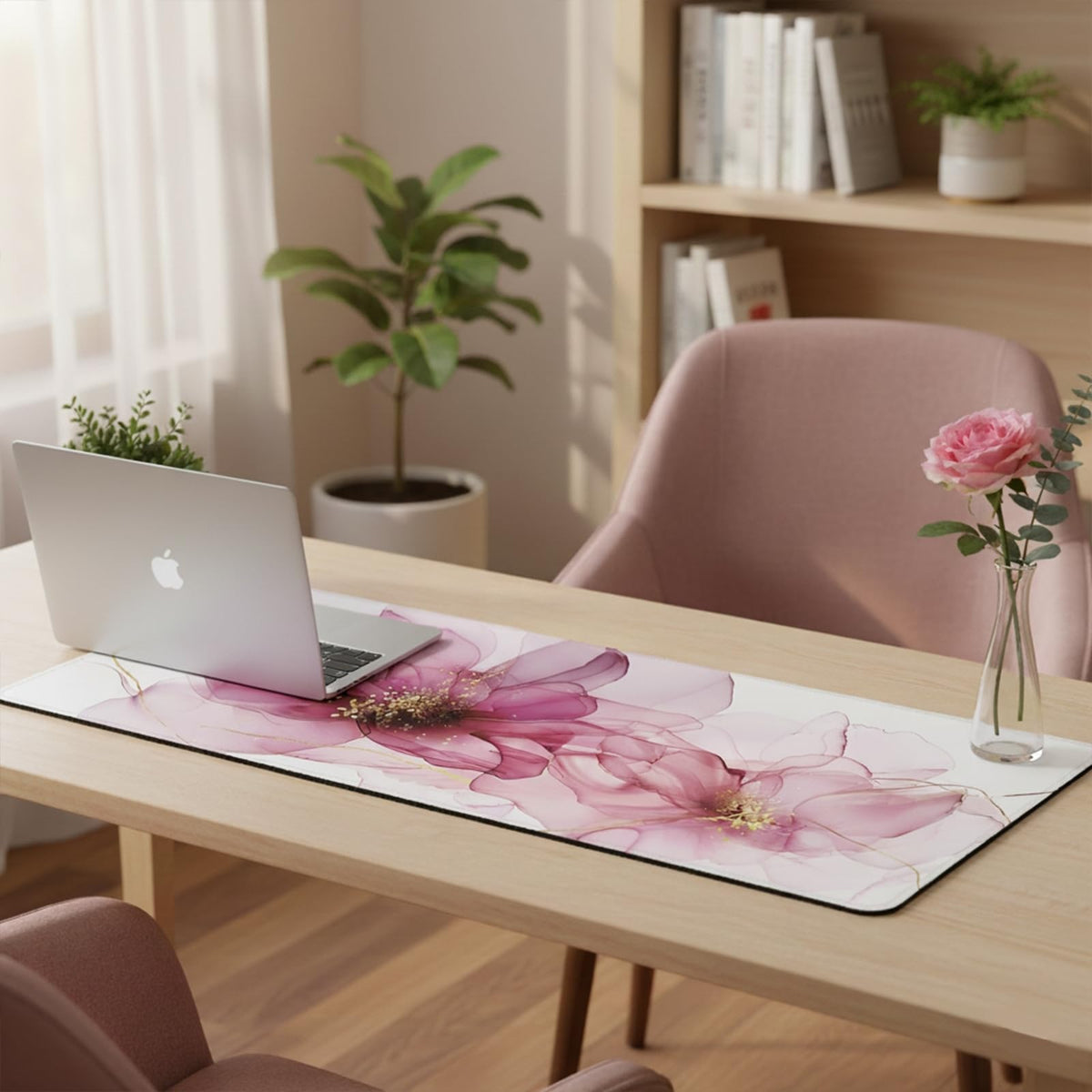 XXL Extended Gaming Mouse Pad (47.2 x 23.6 Inch), Giant Pink Floral Desk Mat for Full Coverage, Luxury Alcohol Ink Marble Design, Non-Slip Blotter, Premium Workspace Protector