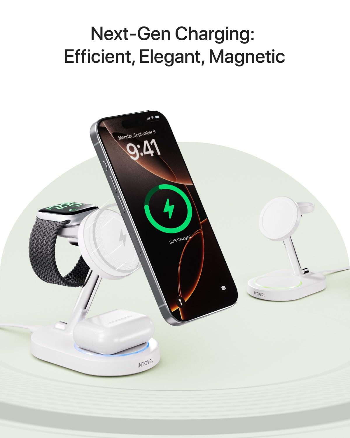 Intoval Fast Charging Station for Magsafe Apple Devices, Wireless Charger for MagSafe iPhones, 3 in 1 Magnetic Charger Stand for iPhone16/15/14/13, Apple Watch & AirPods