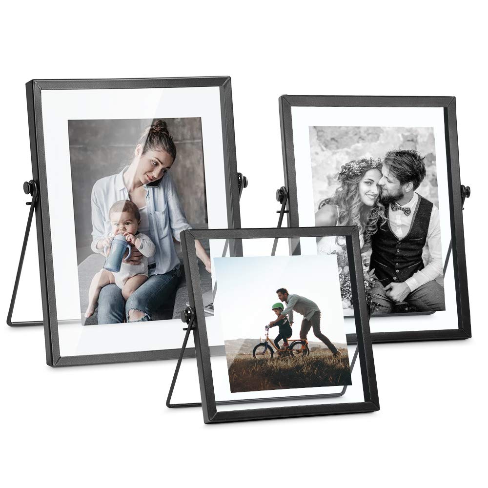 ZONYEO Set of 3 Glass Picture Frame, Collection Simple Metal Floating Frame with Glass Cover Includes 4x4, 4x 6, 5x7