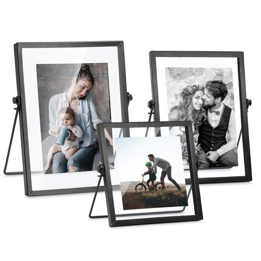 ZONYEO Set of 3 Glass Picture Frame, Collection Simple Metal Floating Frame with Glass Cover Includes 4x4, 4x 6, 5x7