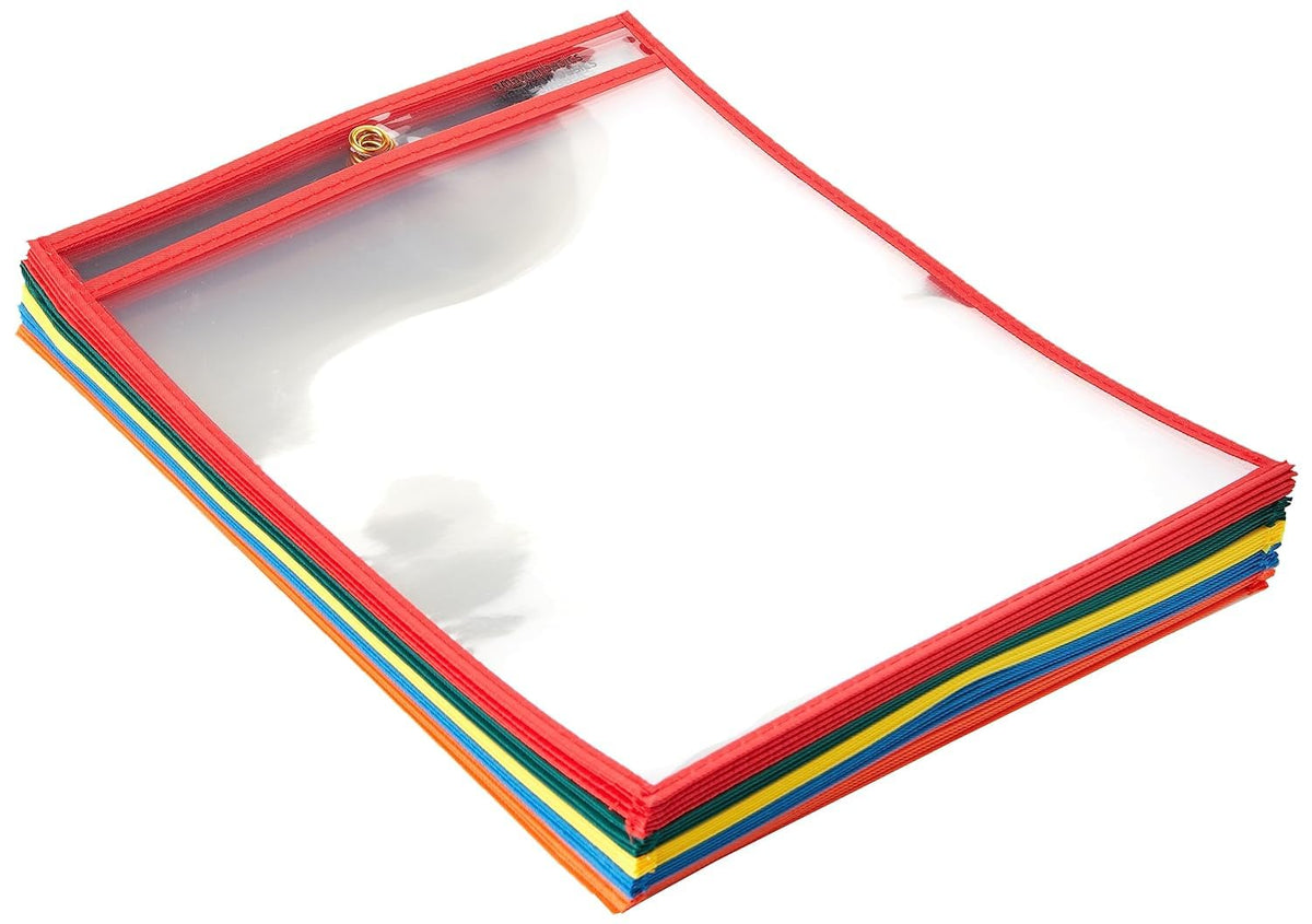 Amazon Basics Heavy Duty Dry Erase Job Ticket Holders, Document Protectors with Clear Plastic Film and Multicolored Fabric Edge, 8.5" x 11", Pack of 25