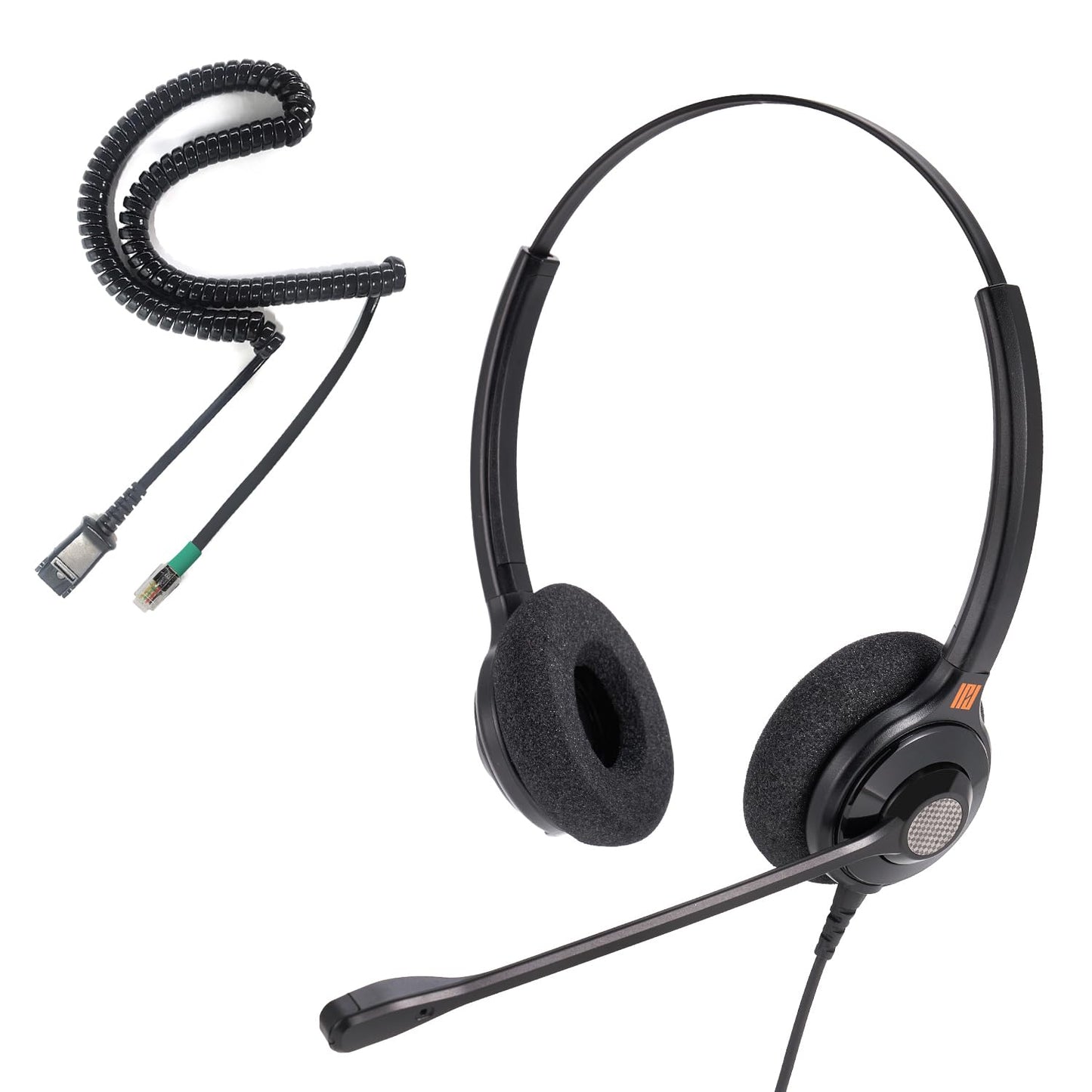 IPD Phone Headset for Office and Call Center Wired QD to RJ9 IPH-215 Binaural-Compatible with with Yealink SIP, Grandsteam, Sangoma, +Ooma and LG landline Phones