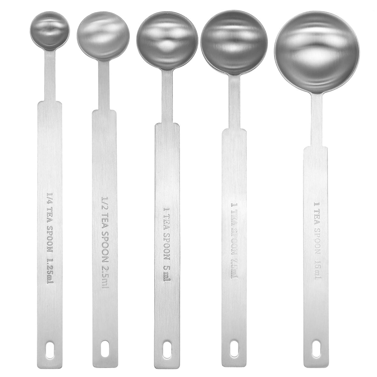 HARFINGTON 5pcs Single Measuring Spoon Set 1/4 1/2 1 1.5 3tsp (1.25/2.5/5/7.5/15ml) Teaspoon/Tablespoon 430 Stainless Steel Single Tiny Square Bowl Measure Spoon Long Handle Measure Scoop