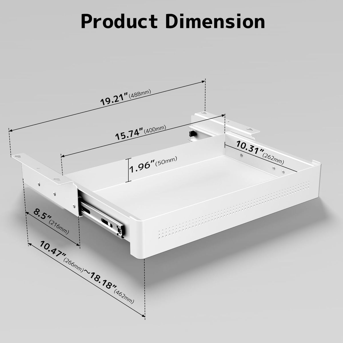 PUTORSEN Under Desk Storage Drawer 15.74" Wide - Smooth Slide Out Organizer for Standing Desk & Home Office,Max Load 17.6 lbs,Quiet Glide, White