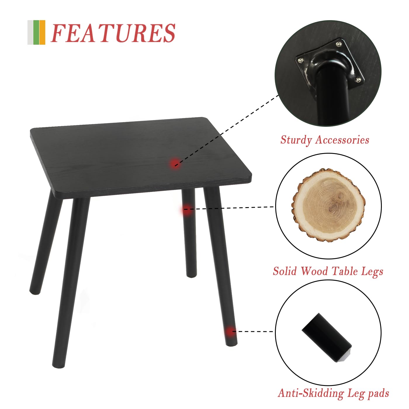 AWASEN Side Table, Small Black End Table for Living Room Bedroom Office Small Spaces, Modern Accent Side Table Nightstand with Solid Wood, Easy Assembly, (Black)